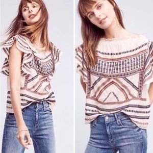 XS embroidered Gretal flutter sleeved blouse by Anthropologie’s Love Sam
